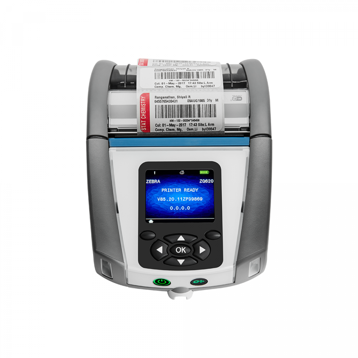 Zebra ZQ620-HC medical-grade wristband printer with large display