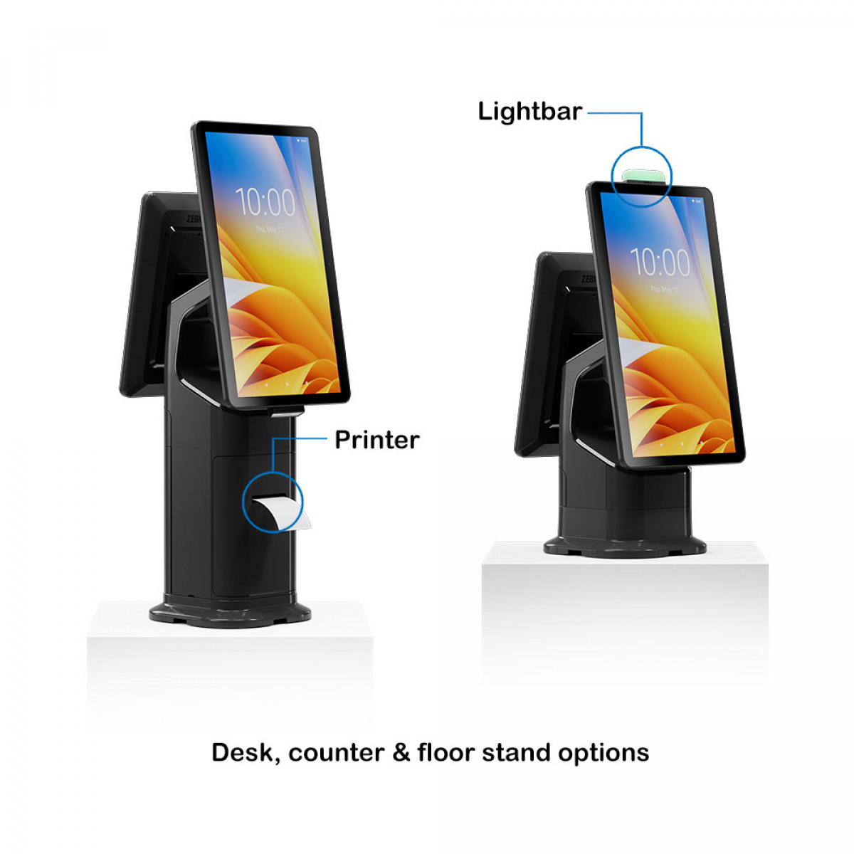 15 inch TD50 & 22 inch KR50 kiosks with support for printer & lightbar accessories