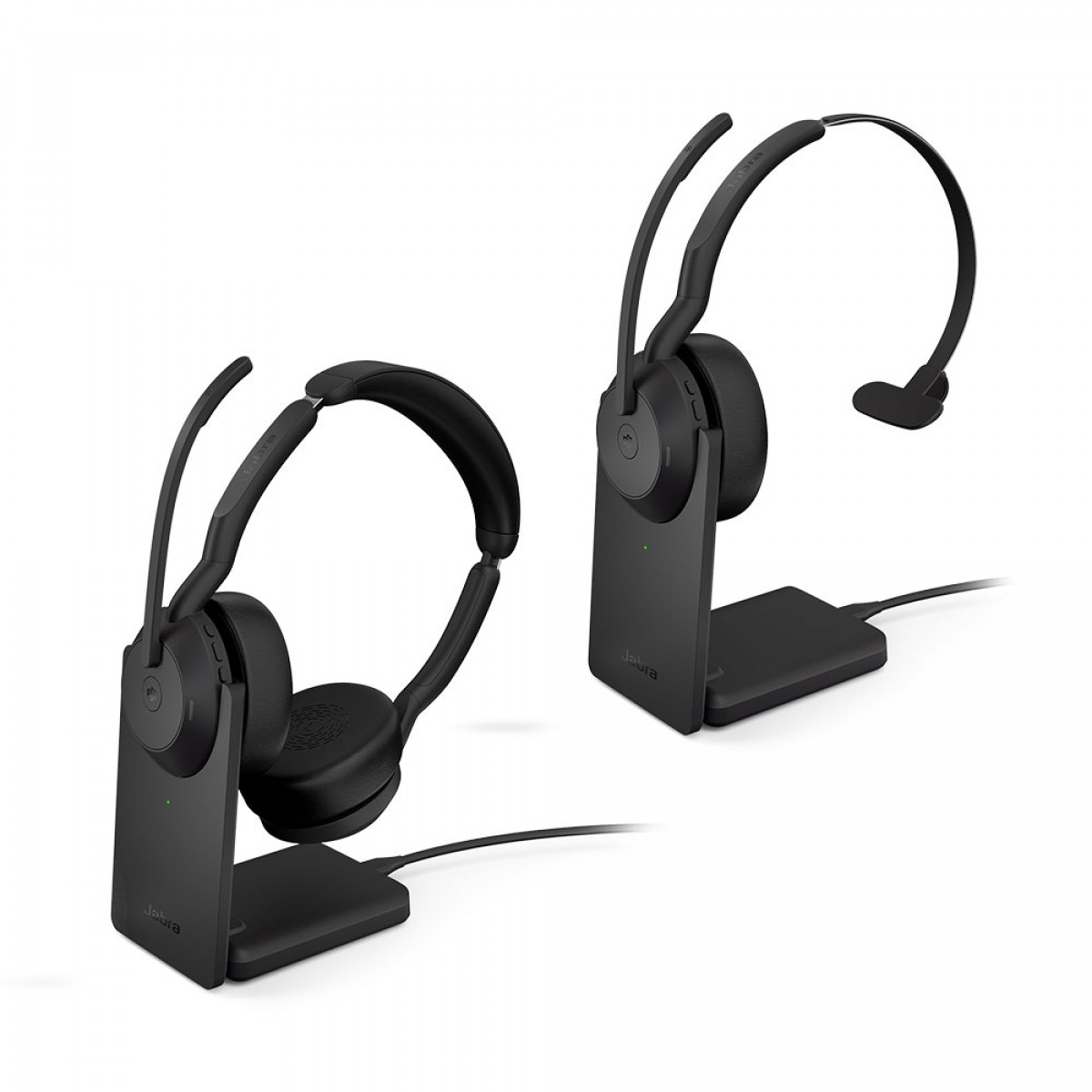 Docked Jabra Evolve2 55 series professional wireless headsets