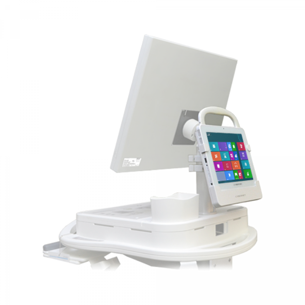 CyberMed T10C healthcare tablet on medical cart
