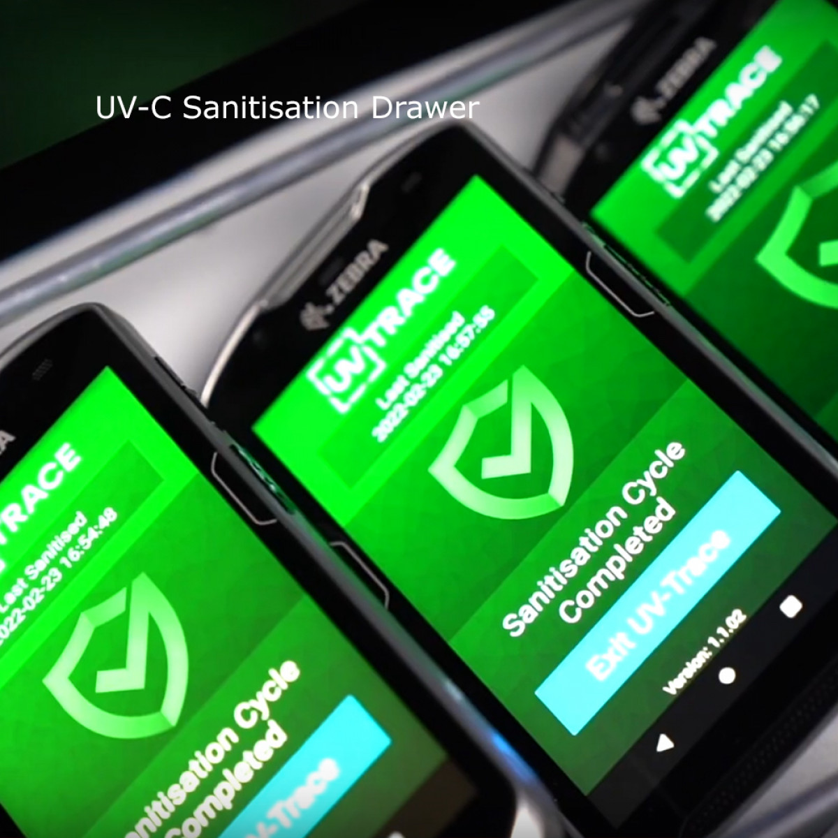 UV-C Trace App tracking device cleaning