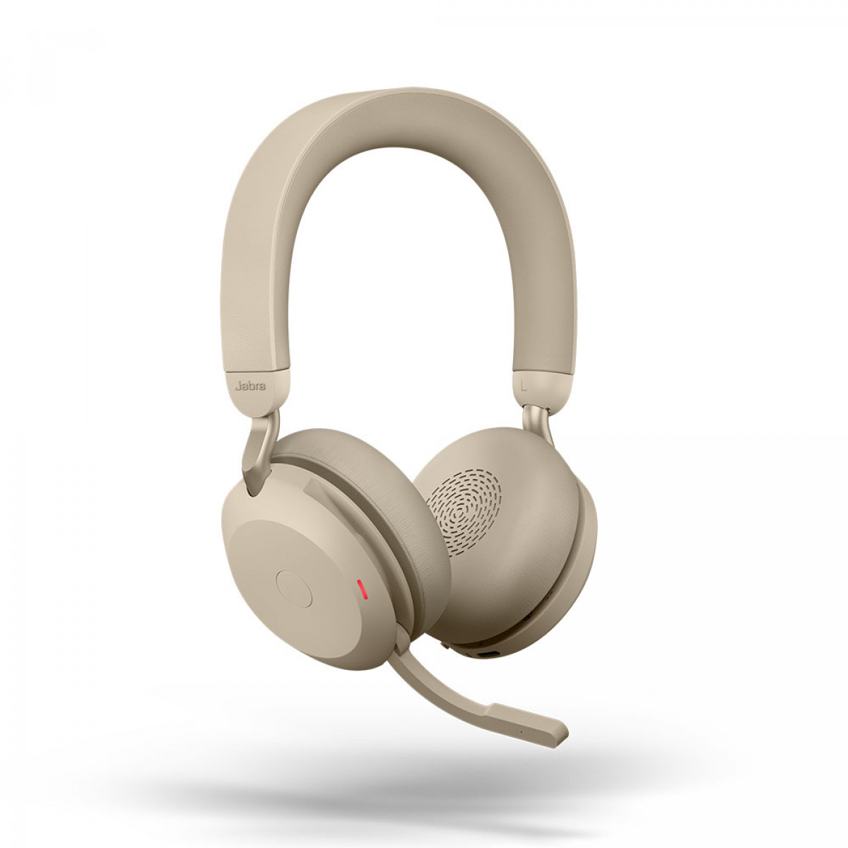 Beige Jabra Evolve2 75 wireless headset with mic & boom down