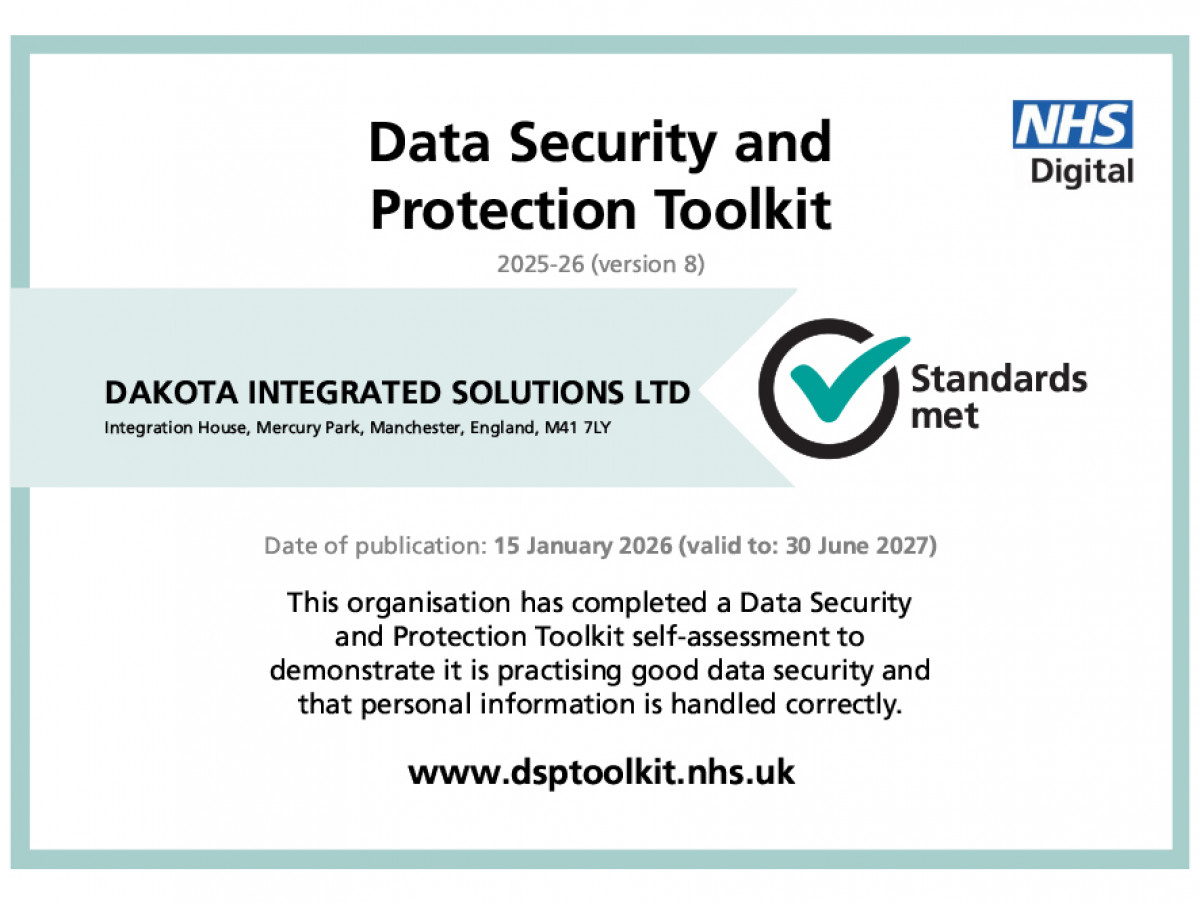 Dakota Meets Required Standards to Uphold NHS Digital Data Security & Protection Toolkit Accreditation