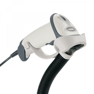 Zebra LS2208 corded barcode scanner in holder