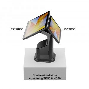 Double-sided kiosk with Zebra 15" TD50 and 22" KR50 computers