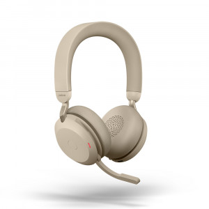 Beige Jabra Evolve2 75 wireless headset with mic & boom down